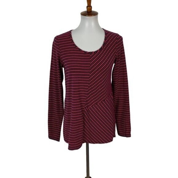 J. Jill Tops - J Jill Red‎ Navy Striped Asymmetrical Long Sleeve Stretch Top XS